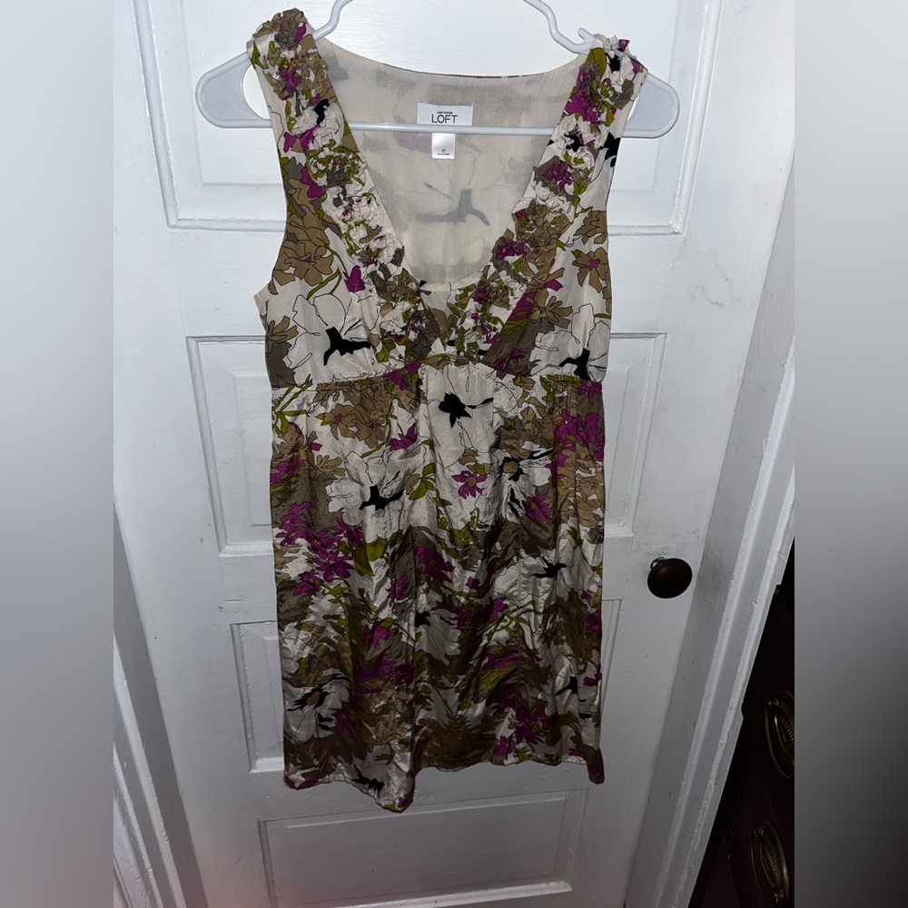Loft Floral Ruffle V-Neck Summer Dress